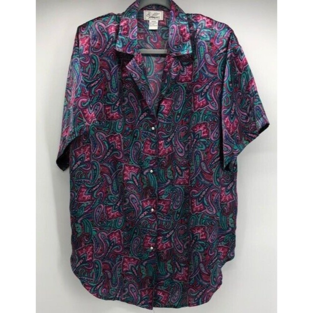 VTG Jo Intimates Sleep Shirt Womens Medium Pink Paisley Buttons Short Sleeve